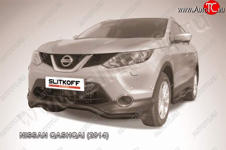 9 649 р. Защита переднего бампер Slitkoff Nissan Qashqai 2 J11 дорестайлинг (2013-2019) (Цвет: серебристый)  с доставкой в г. Пермь