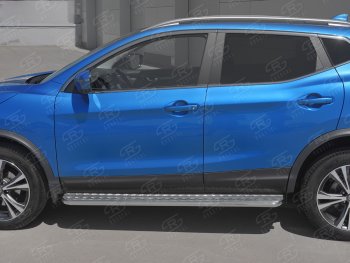 24 649 р. Порожки для ног SLITKOFF (Ø42 мм)  Nissan Qashqai  2 (2017-2022) J11 рестайлинг (Лист алюминиевый, труба - нержавейка)  с доставкой в г. Пермь. Увеличить фотографию 2