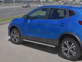Защита порогов (Ø63 мм, нержавейка) SLITKOFF Nissan Qashqai  2 (2017-2022) J11 рестайлинг (С пластиковыми заглушками на торцах)