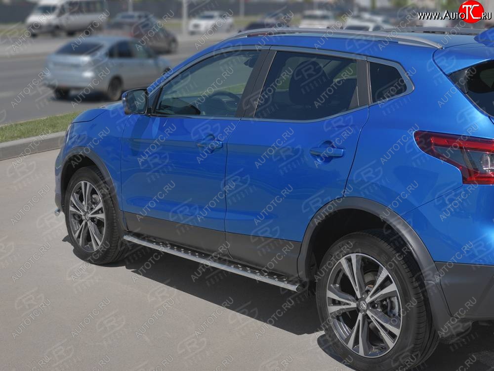 16 649 р. Защита порогов (Ø75x42 мм с проступью, нержавейка) Russtal Nissan Qashqai 2 J11 рестайлинг (2017-2022)  с доставкой в г. Пермь