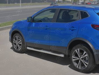 Защита порогов (Ø76 мм с проступью, нержавейка) SLITKOFF Nissan Qashqai  2 (2017-2022) J11 рестайлинг (С пластиковыми заглушками на торцах)