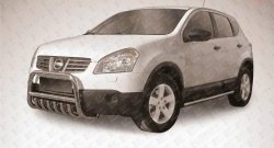 Усиленная низкая защита переднего бампера с защитой картера из трубы диаметром 57 мм Slitkoff Nissan Qashqai +2  1 (2008-2010) J10 дорестайлинг