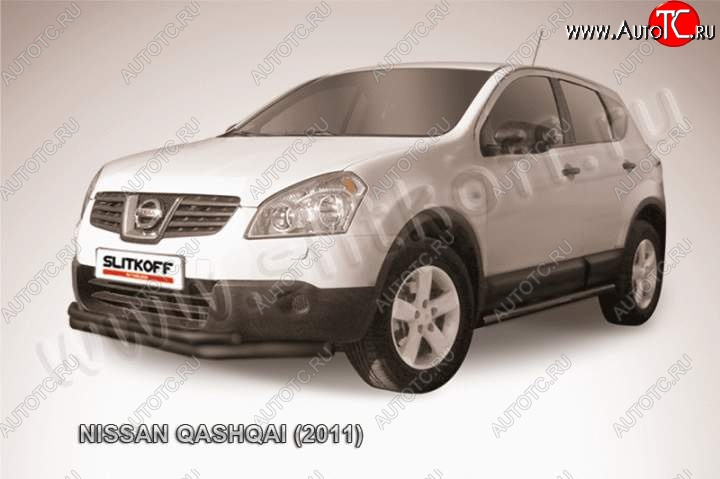 11 199 р. Защита переднего бампер Slitkoff Nissan Qashqai 1 J10 рестайлинг (2010-2013) (Цвет: серебристый)  с доставкой в г. Пермь