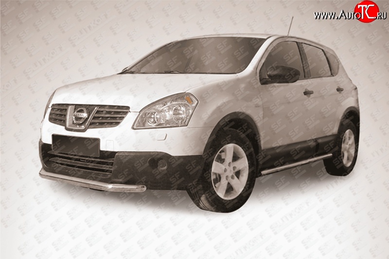 12 649 р. Защита переднего бампера из короткой трубы диаметром 57 мм Slitkoff Nissan Qashqai 1 J10 рестайлинг (2010-2013) (Цвет: нержавеющая полированная сталь)  с доставкой в г. Пермь