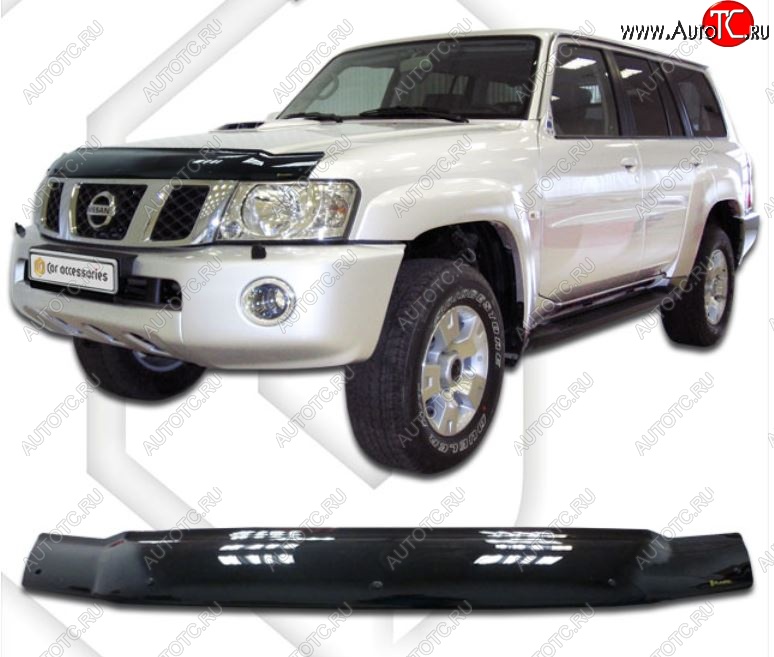 2 159 р. Дефлектор капота CA-Plastiс  Nissan Safari  Y61 (1997-1999) 5 дв. дорестайлинг (Classic черный, Без надписи)  с доставкой в г. Пермь