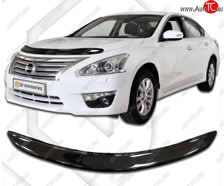 1 899 р. Дефлектор капота CA-Plastic Nissan Teana 3 L33 дорестайлинг (2014-2020) (Classic черный, Без надписи)  с доставкой в г. Пермь