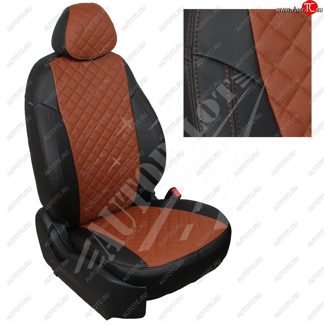 8 749 р. Чехлы сидений AUTOPILOT Экокожа Ромб (РС 40/60)  Nissan Terrano  D10 (2016-2022), Renault Duster  HS (2015-2021) (Черный + Коричневый)  с доставкой в г. Пермь