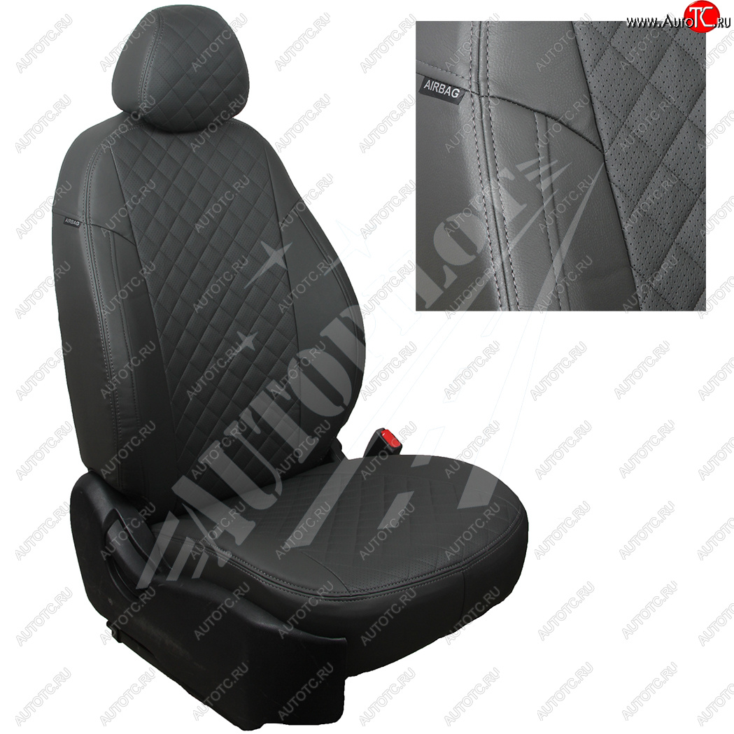 8 749 р. Чехлы сидений AUTOPILOT Экокожа Ромб (РС 40/60)  Nissan Terrano  D10 (2016-2022), Renault Duster  HS (2015-2021) (Темно серый + Темный серый)  с доставкой в г. Пермь