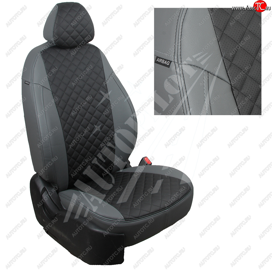 14 449 р. Чехлы сидений AUTOPILOT Экокожа Ромб (РС 40/60)  Nissan Terrano  D10 (2016-2022), Renault Duster  HS (2015-2021) (Серый + Черный)  с доставкой в г. Пермь