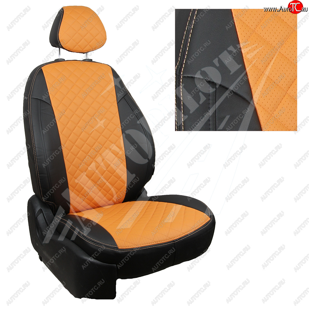 14 449 р. Чехлы сидений AUTOPILOT Экокожа Ромб (РС 40/60)  Nissan Terrano  D10 (2016-2022), Renault Duster  HS (2015-2021) (Черный + Оранжевый)  с доставкой в г. Пермь