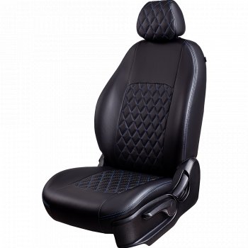 9 449 р. Чехлы для сидений Lord Autofashion Турин Ромб (экокожа, 60/40, 2 П- и 1 Г-образных подголовника)  Nissan Terrano  D10 (2016-2022) рестайлинг (Черный, вставка черная, строчка синяя)  с доставкой в г. Пермь. Увеличить фотографию 2