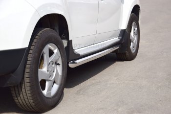 Защита порогов вогнутая из трубы Ø63 Petroil Tuning Nissan Terrano  D10 (2013-2022), Renault Duster  HS (2010-2015) (Нержавеющая полированная сталь)