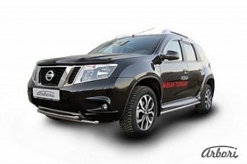 Защита переднего бампера Arbori (нержавейка, 2 трубы d42 mm) Nissan Terrano  D10 (2013-2022) дорестайлинг, рестайлинг