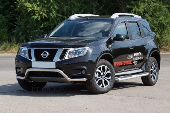 18 249 р. Защита переднего бампера Petroil Tuning (d63, волна)  Nissan Terrano  D10 (2013-2022) дорестайлинг, рестайлинг (Нержавеющая полированная сталь)  с доставкой в г. Пермь. Увеличить фотографию 2