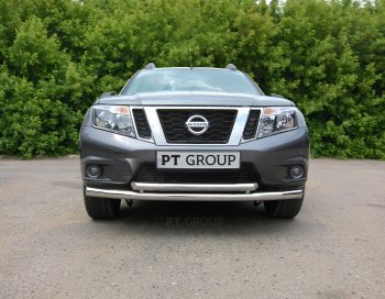 Защита переднего бампера двойная из труб d63/51 мм Petroil Tuning Nissan Terrano  D10 (2013-2022) дорестайлинг, рестайлинг (Нержавеющая полированная сталь)