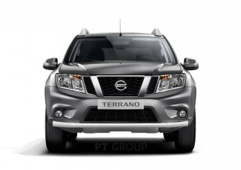 Защита переднего бампера (одинарная, Ø63 мм) Petroil Tuning Nissan Terrano  D10 (2013-2022), Renault Duster  HS (2010-2021) (Нержавеющая полированная сталь)