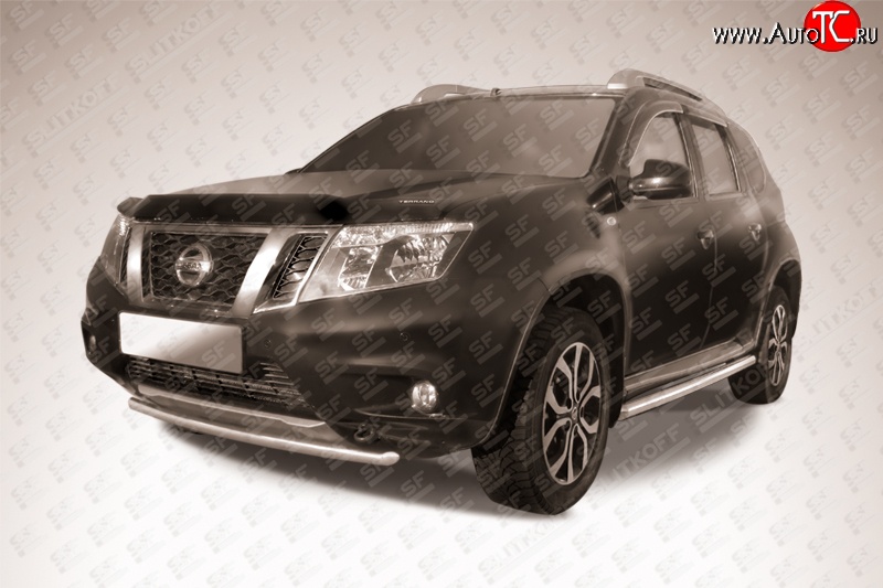 8 899 р. Одинарная защита переднего бампера диаметром 42 мм Slitkoff Nissan Terrano D10 рестайлинг (2016-2022) (Цвет: нержавеющая полированная сталь)  с доставкой в г. Пермь