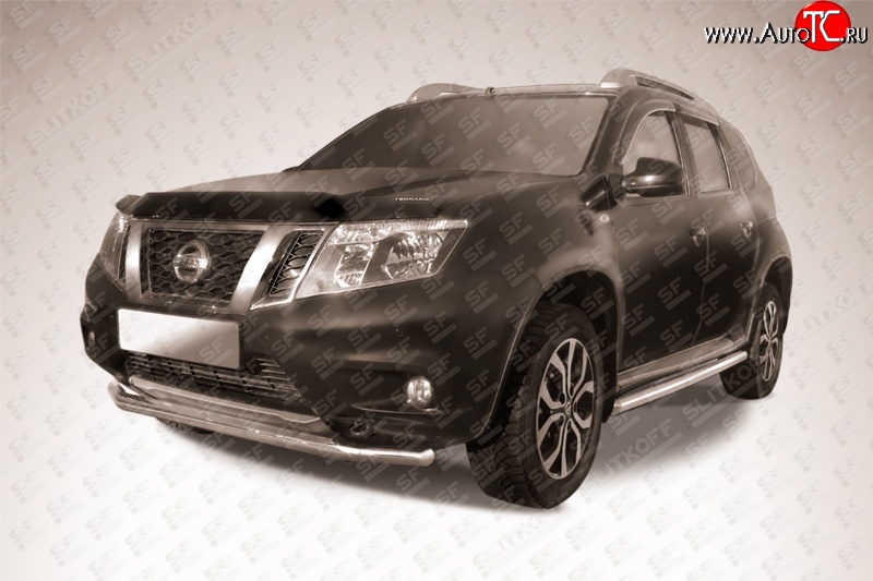 9 749 р. Одинарная защита переднего бампера из трубы диаметром 57 мм Slitkoff Nissan Terrano D10 рестайлинг (2016-2022) (Цвет: нержавеющая полированная сталь)  с доставкой в г. Пермь