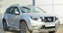 83 999 р. Защита порогов с пластиковыми вставками для ног из круглой трубы диаметром 76 мм Russtal Nissan Terrano D10 дорестайлинг (2013-2016) (Защита порогов с со скосами на торцах (вариант 1))  с доставкой в г. Пермь. Увеличить фотографию 3