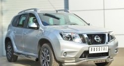 83 999 р. Защита порогов с пластиковыми вставками для ног из круглой трубы диаметром 76 мм Russtal Nissan Terrano D10 дорестайлинг (2013-2016) (Защита порогов с со скосами на торцах (вариант 1))  с доставкой в г. Пермь. Увеличить фотографию 5
