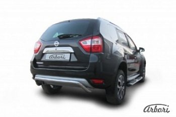 Защита заднего бампера Arbori (скоба, нержавейка, 1 труба d57 mm). Nissan Terrano  D10 (2013-2022) дорестайлинг, рестайлинг