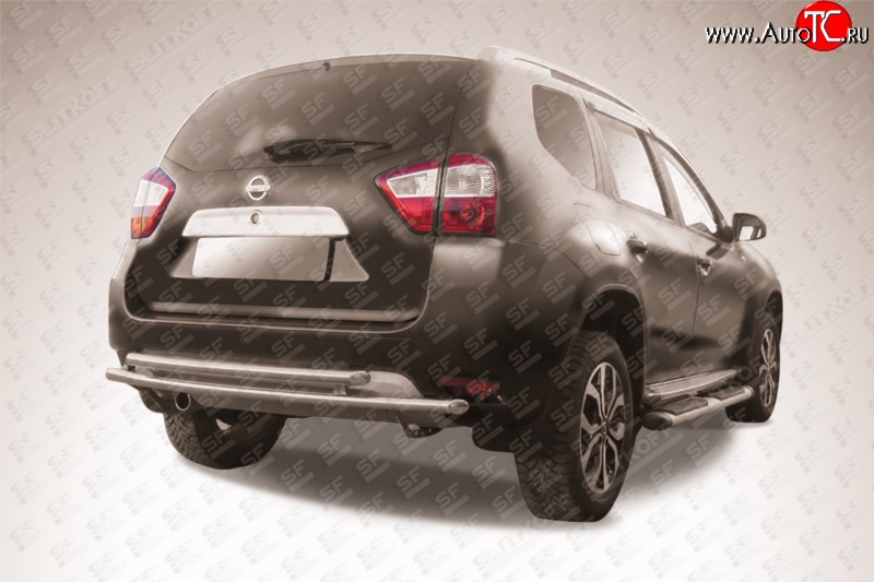 8 199 р. Двойная защита заднего бампера из труб диаметрами по 42 мм Slitkoff Nissan Terrano D10 дорестайлинг (2013-2016) (Цвет: нержавеющая полированная сталь)  с доставкой в г. Пермь