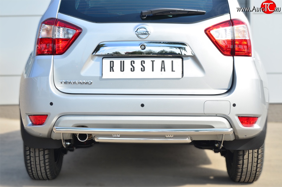 15 899 р. Защита заднего бампера (2 трубы Ø42 мм, нержавейка) SLITKOFF  Nissan Terrano  D10 (2013-2022) дорестайлинг, рестайлинг  с доставкой в г. Пермь
