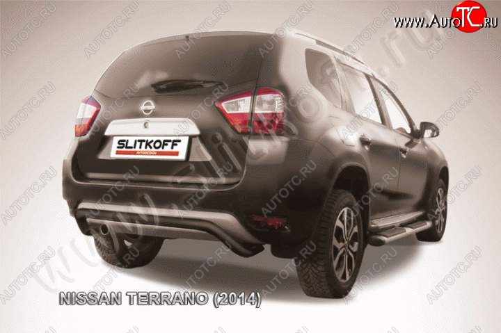 7 299 р. Защита задняя Slitkoff Nissan Terrano D10 дорестайлинг (2013-2016) (Цвет: серебристый)  с доставкой в г. Пермь