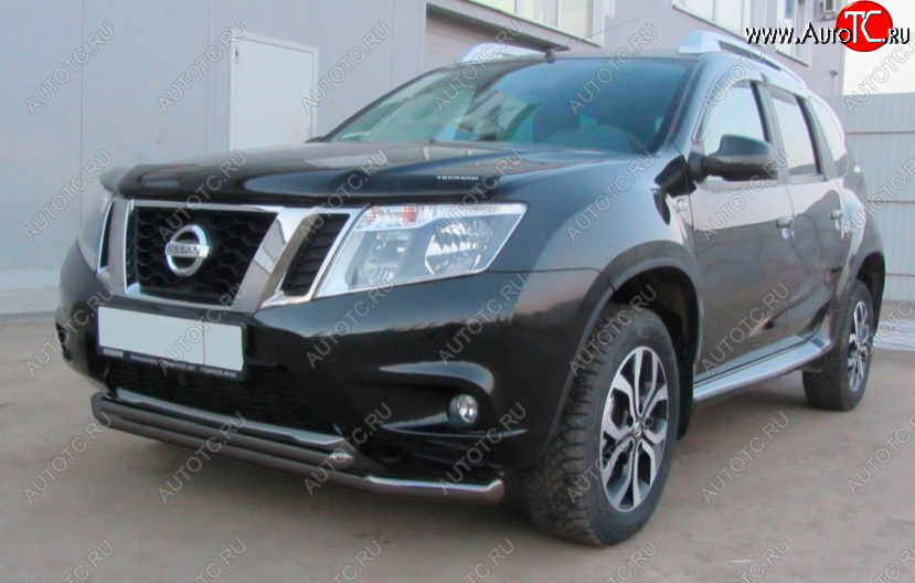 7 849 р. Защита переднего бампера Slitkoff (Ø 57+Ø 42, двойная).  Nissan Terrano  D10 (2013-2016) дорестайлинг (Сталь с полимерным покрытием. Цвет: черный)  с доставкой в г. Пермь