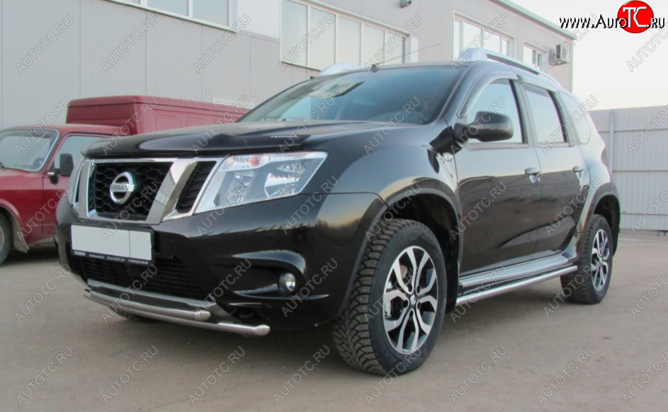 9 549 р. Защита переднего бампера Slitkoff (Ø 42+Ø 42, двойная).  Nissan Terrano  D10 (2013-2022) дорестайлинг, рестайлинг (Нержавеющая сталь)  с доставкой в г. Пермь