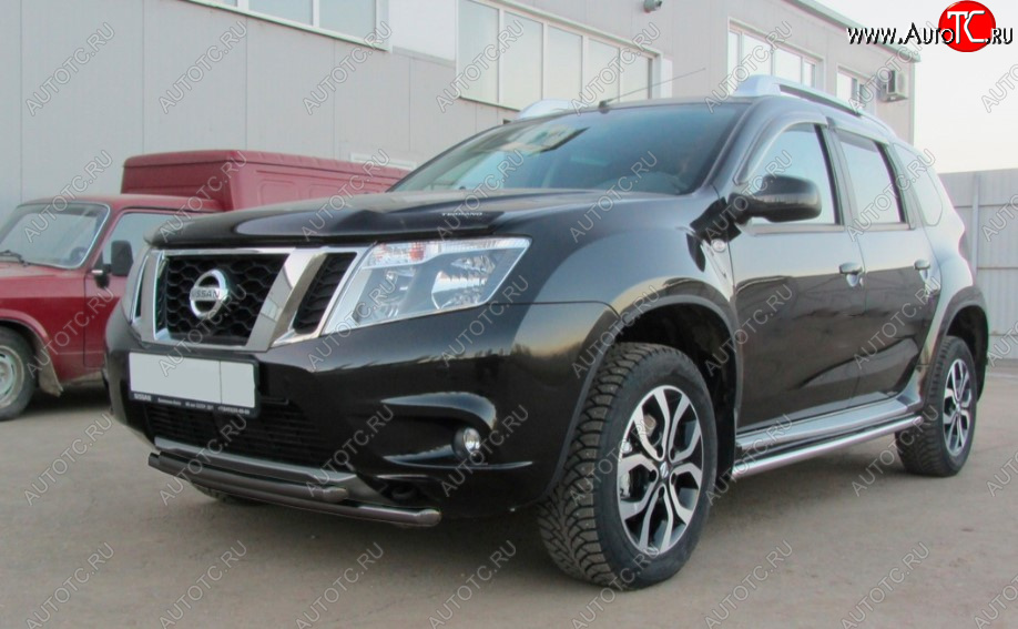 6 599 р. Защита переднего бампера Slitkoff (Ø 42+Ø 42, двойная). Nissan Terrano D10 дорестайлинг (2013-2016) (Сталь с полимерным покрытием. Цвет: черный)  с доставкой в г. Пермь