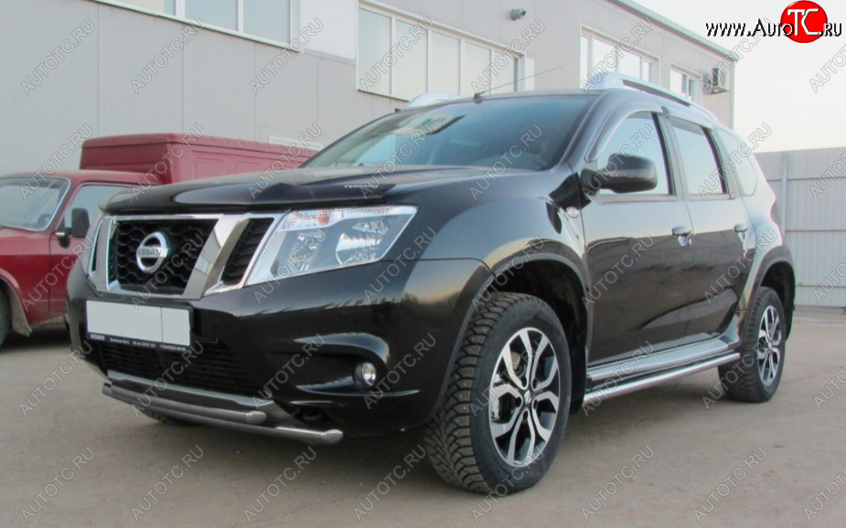 6 599 р. Защита переднего бампера Slitkoff (Ø 42+Ø 42, двойная).  Nissan Terrano  D10 (2013-2016) дорестайлинг (Сталь с полимерным покрытием. Цвет: серебристый)  с доставкой в г. Пермь