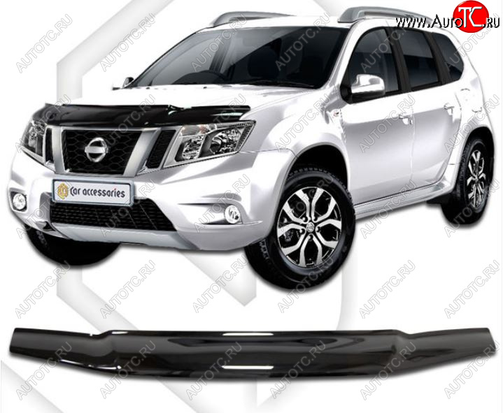 2 199 р. Дефлектор капота CA-Plastiс Nissan Terrano D10 рестайлинг (2016-2022) (Classic черный, Без надписи)  с доставкой в г. Пермь