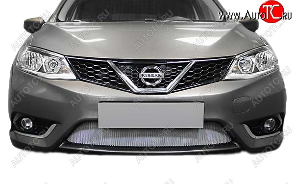 1 469 р. Защитная сетка радиатора Russtal Nissan Tiida 2 хэтчбек C13 дорестайлинг (2015-2016) (Чёрная)  с доставкой в г. Пермь