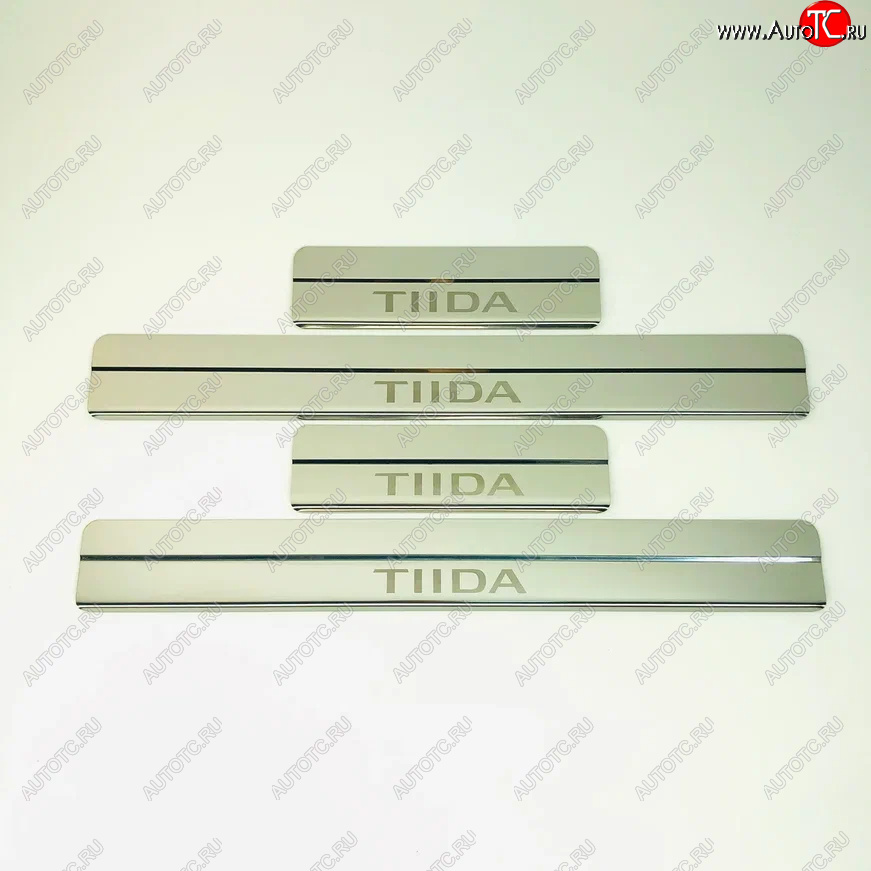 2 199 р. Накладки порожков салона INOX Nissan Tiida 2 хэтчбек C13 дорестайлинг (2015-2016) (Нержавеющая сталь)  с доставкой в г. Пермь