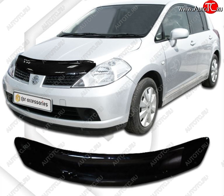 2 079 р. Дефлектор капота (левый руль) CA-Plastiс  Nissan Tiida  1 хэтчбек (2007-2014) C11 дорестайлинг, C11 рестайлинг (Classic черный, Без надписи)  с доставкой в г. Пермь