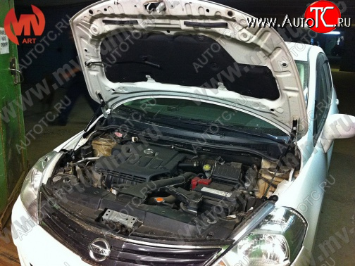 4 099 р. Упор капота MV-Tuning (двойной) Nissan Tiida 1 хэтчбэк C11 дорестайлинг, Япония (2004-2007)  с доставкой в г. Пермь