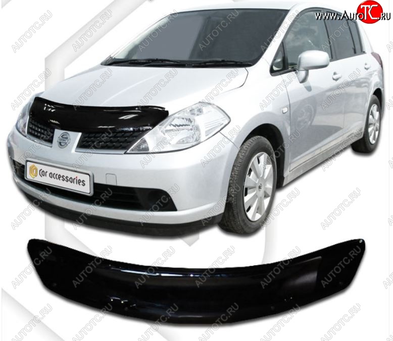 2 079 р. Дефлектор капота (левый руль) CA-Plastic  Nissan Versa (2004-2013) (серия Classic черный, Без надписи)  с доставкой в г. Пермь