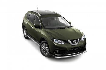 Защита порогов вогнутая из трубы Ø63 Petroil Tuning Nissan X-trail  3 T32 (2013-2022) дорестайлинг, рестайлинг (Нержавеющая полированная сталь)