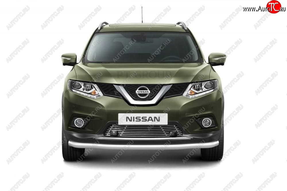 3 099 р. Накладка на решетку переднего бампера Petroil Tuning  Nissan X-trail  3 T32 (2013-2018) дорестайлинг (С парктроником)  с доставкой в г. Пермь