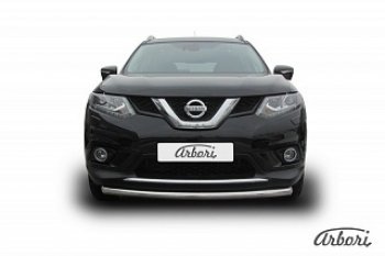 Защита переднего бампера Arbori (короткая, нержавейка, 1 труба d57 mm). Nissan X-trail  3 T32 (2013-2018) дорестайлинг