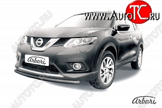7 999 р. Защита переднего бампера Arbori (короткая, черная, 2 трубы d57 и 42 mm)  Nissan X-trail  3 T32 (2013-2018) дорестайлинг  с доставкой в г. Пермь