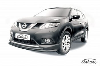 Защита переднего бампера Arbori (черная, 2 трубы d57 и 42 mm) Nissan X-trail  3 T32 (2013-2018) дорестайлинг