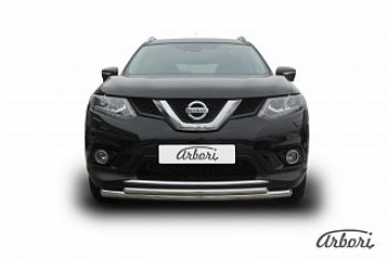 Защита переднего бампера Arbori (короткая, нержавейка, 2 трубы d57 и 42 mm) Nissan X-trail  3 T32 (2013-2018) дорестайлинг