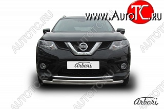 11 749 р. Защита переднего бампера Arbori (короткая, нержавейка, 2 трубы d57 и 42 mm)  Nissan X-trail  3 T32 (2013-2018) дорестайлинг  с доставкой в г. Пермь