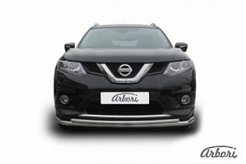 Защита переднего бампера Arbori (нержавейка, 2 трубы d57 и 42 mm) Nissan X-trail  3 T32 (2013-2018) дорестайлинг