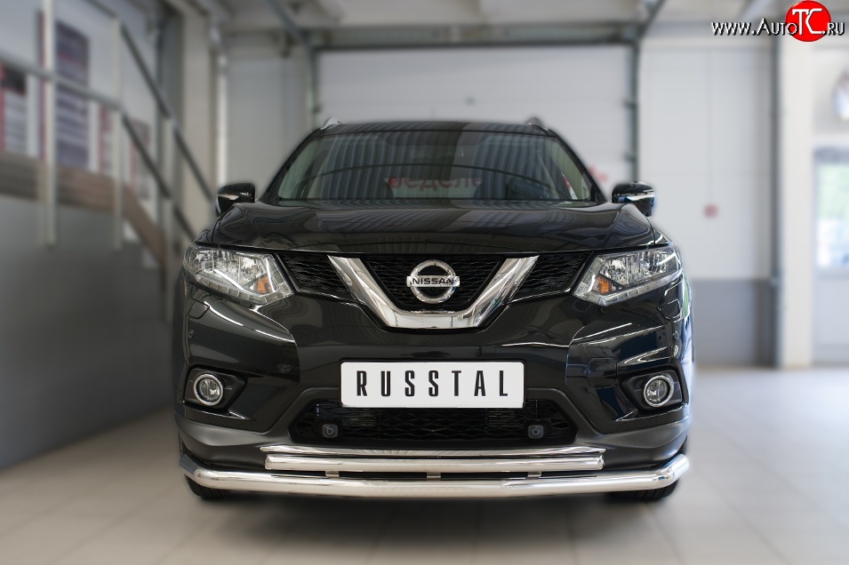 16 599 р. Защита переднего бампера (2 трубыØ63 и 42 мм, нержавейка) SLITKOFF  Nissan X-trail  3 T32 (2013-2018) дорестайлинг  с доставкой в г. Пермь