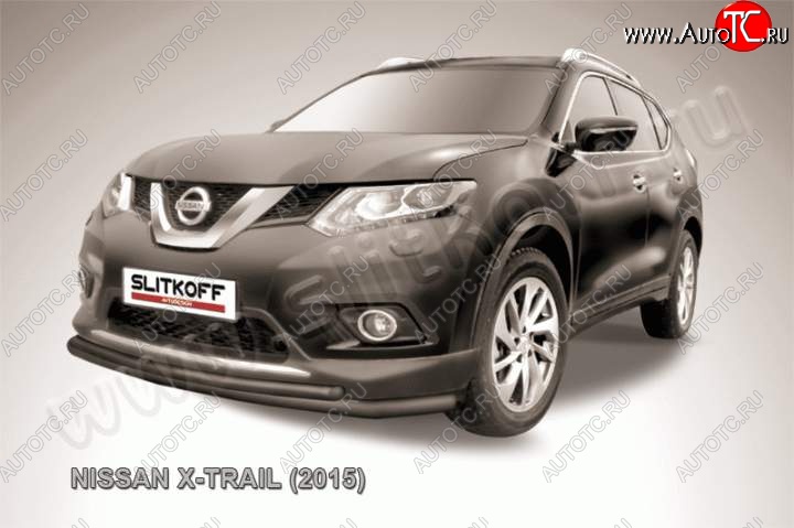 9 999 р. Защита переднего бампер Slitkoff  Nissan X-trail  3 T32 (2013-2018) дорестайлинг (Цвет: серебристый)  с доставкой в г. Пермь