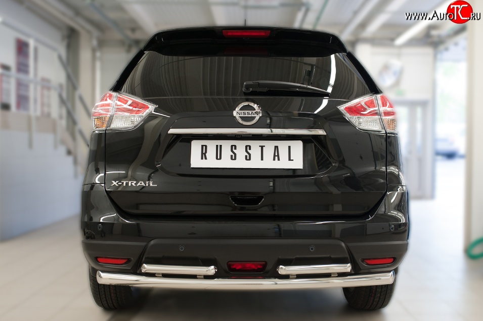 12 349 р. Защита заднего бампера (Ø63 и 42 мм, уголки, нержавейка) SLITKOFF  Nissan X-trail  3 T32 (2017-2022) рестайлинг  с доставкой в г. Пермь