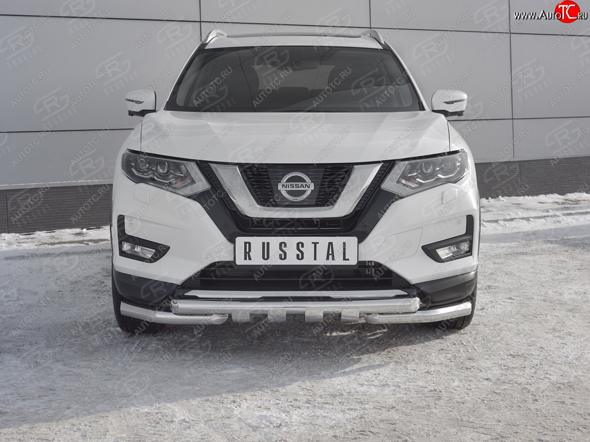 22 599 р. Защита переднего бампера (Ø63 мм с клыками, нержавейка) SLITKOFF  Nissan X-trail  3 T32 (2013-2018) дорестайлинг  с доставкой в г. Пермь